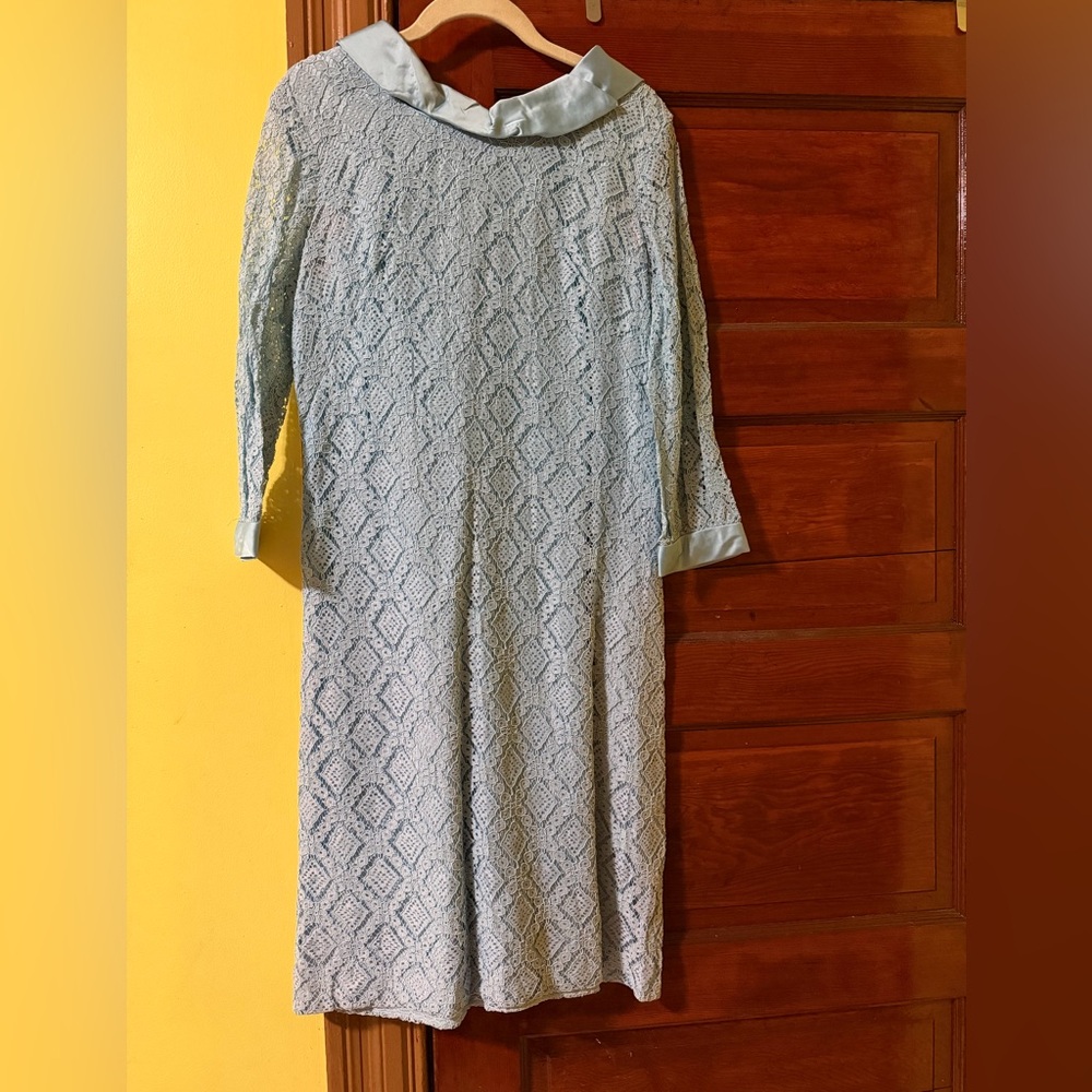 Unique Vintage Light Blue Lace Long Sleeve Dress